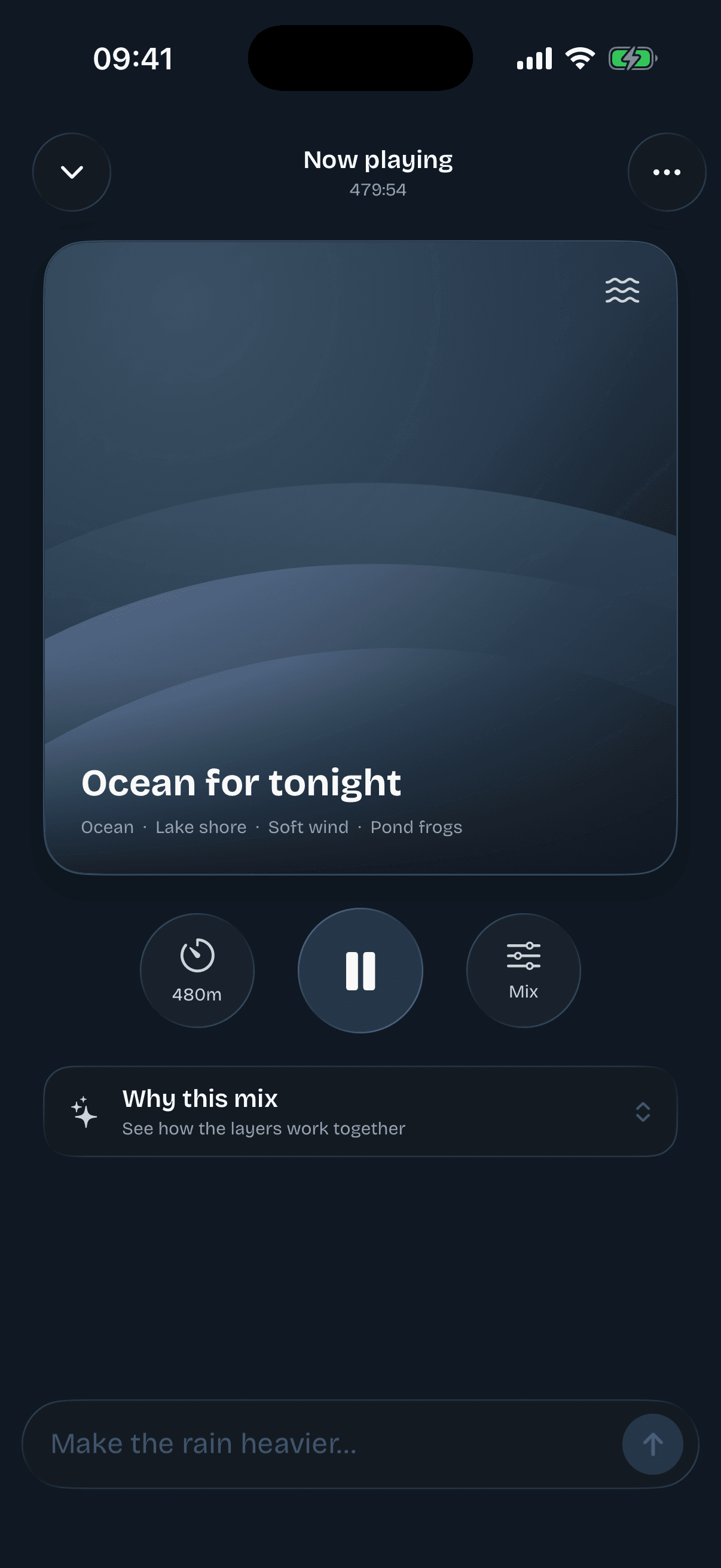 Sleep Scene player showing a layered ocean soundscape